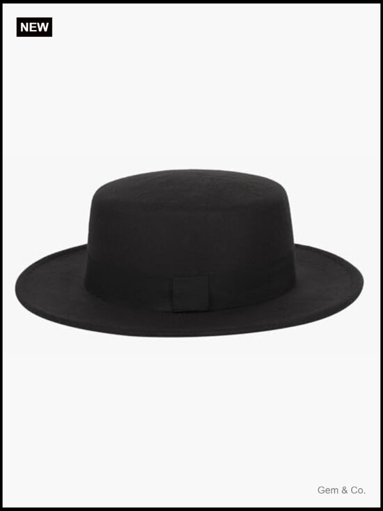 Pork Pie Fedora Hat Wide Brim Felt Flat Top Boater Hat Unisex main image 5